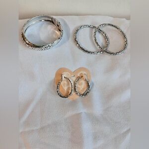 Brighton Pebble Set: (2) Slim Hinged Bangles, Small Hoop Earrings & Thick Bangle